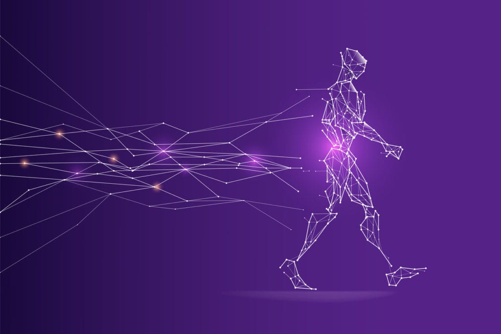 The particles, geometric art, line and dot of walking.