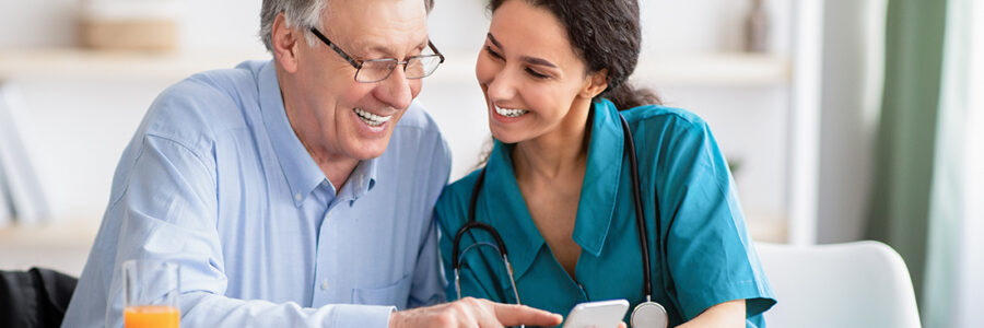 Patient and doctor use smartphone